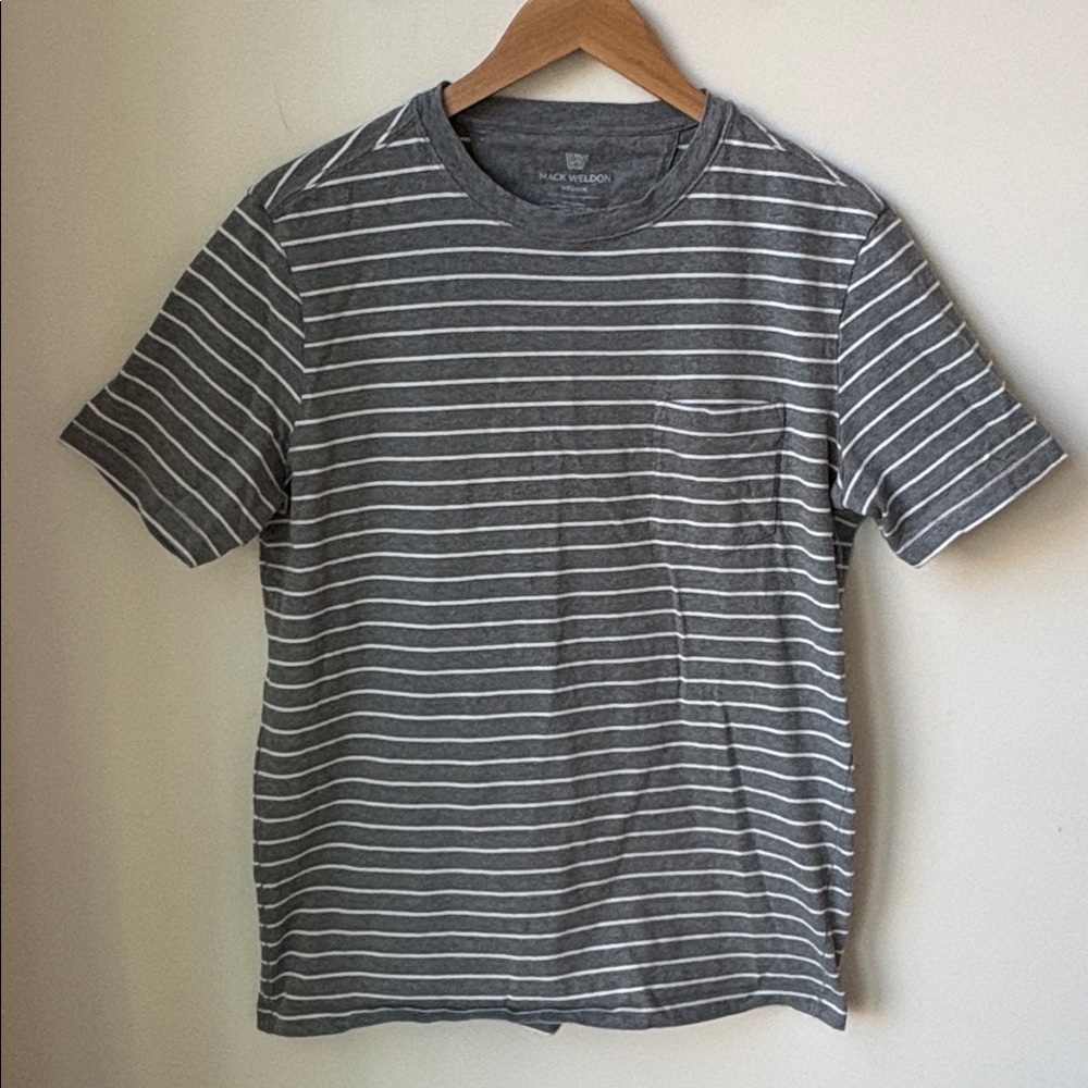 Mack Weldon Dryknit Cotton Tee in Grey White Stripes Moisture Wicking Size M